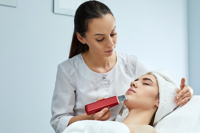 woman's face while procedure